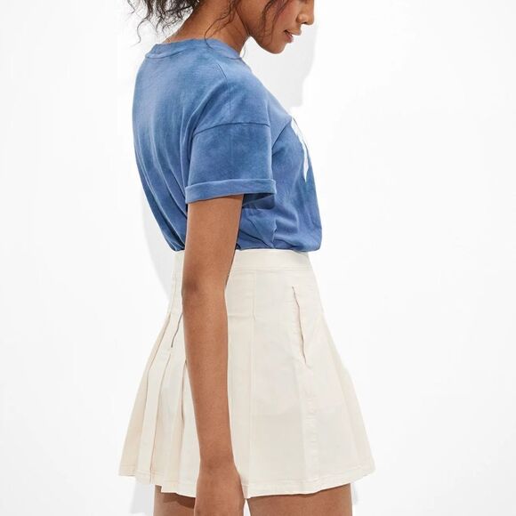 American Eagle AE Super High-Waisted Pleated Peplum Cream Color Skirt Y2K Grunge - Picture 2 of 11